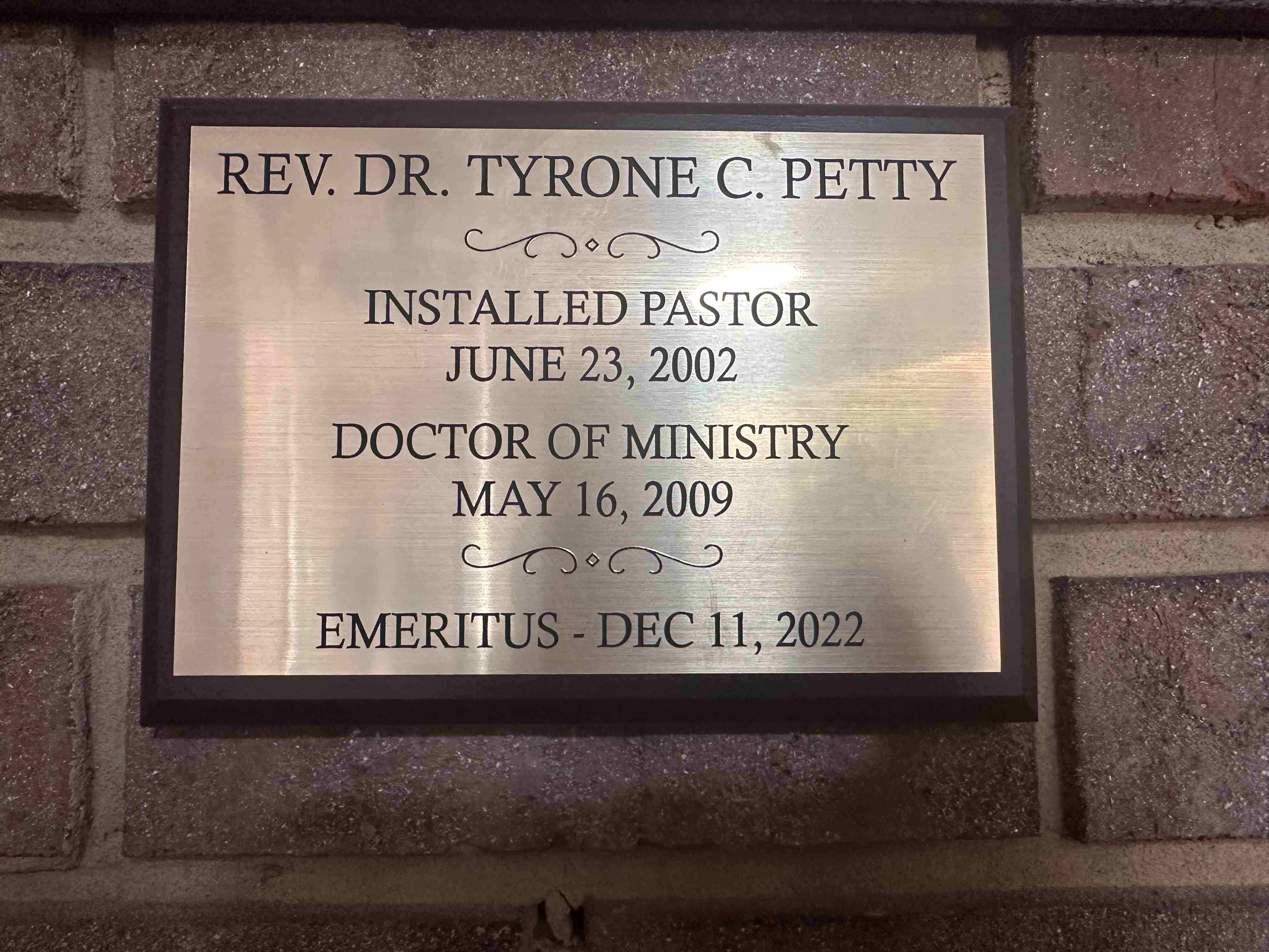 Pastor Emeritus, Tyrone C. Petty